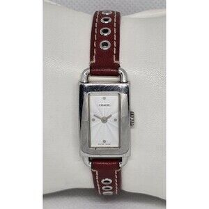 Women's Coach Petite Tank Silver Tone Red Leather Strap Watch 0219 14